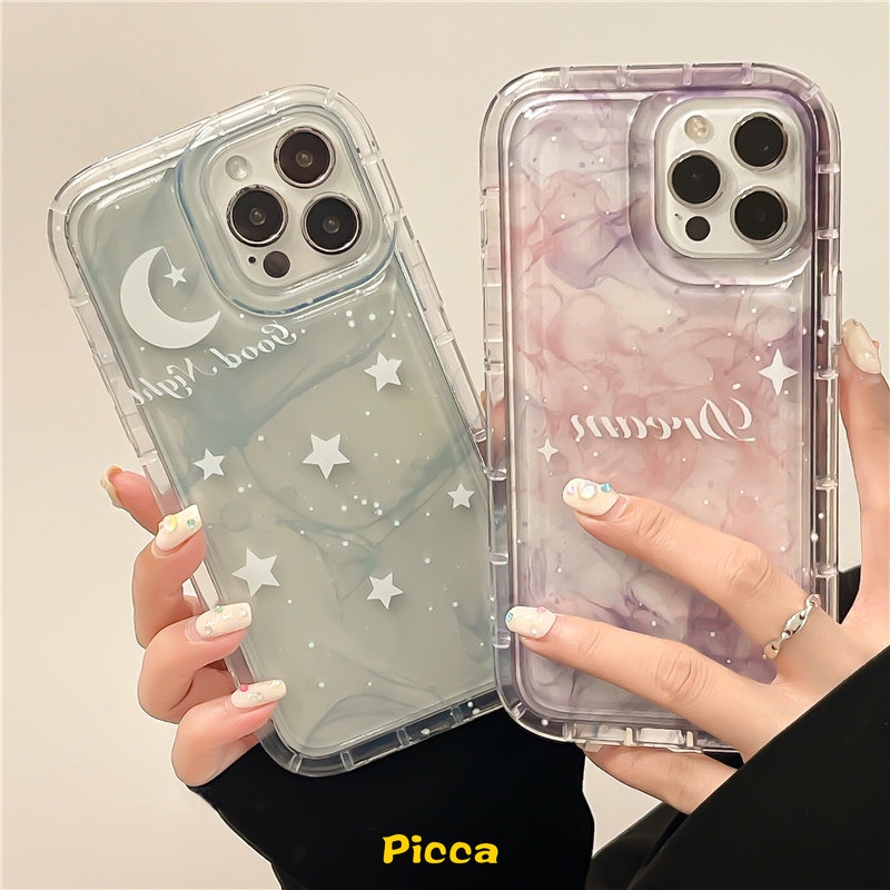 IPHONE Fantasi Tinta Lukisan Langit Berbintang Bintang Bulan Airbag Phone Case Kompatibel Untuk Iphone11 14 13 12 Pro MAX XR 78 6 6S Plus X XS MAX Bening Lembut TPU Shockproof Back Cover