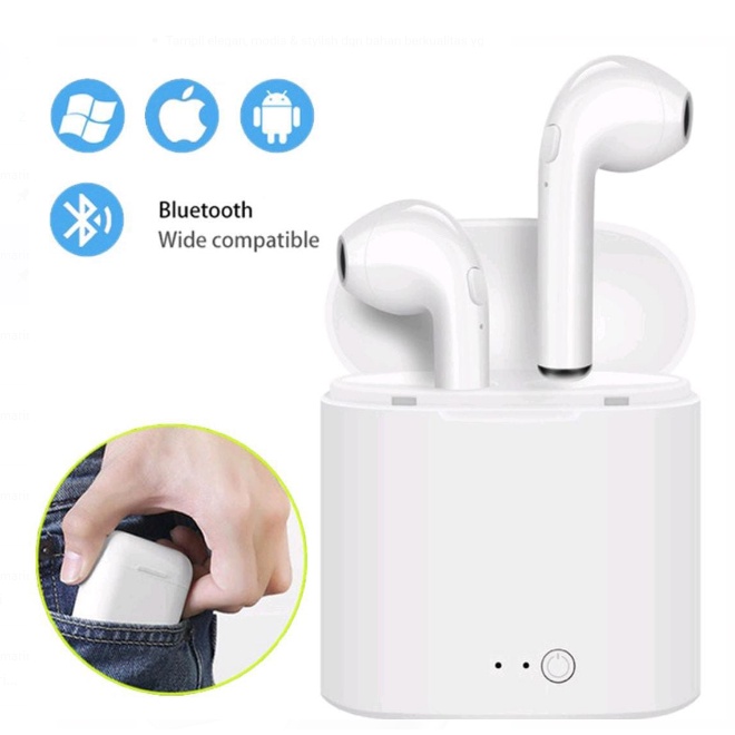 Headset Bluetooth Earphone I7S / TWS 4 wireless Twins With Charging Murah