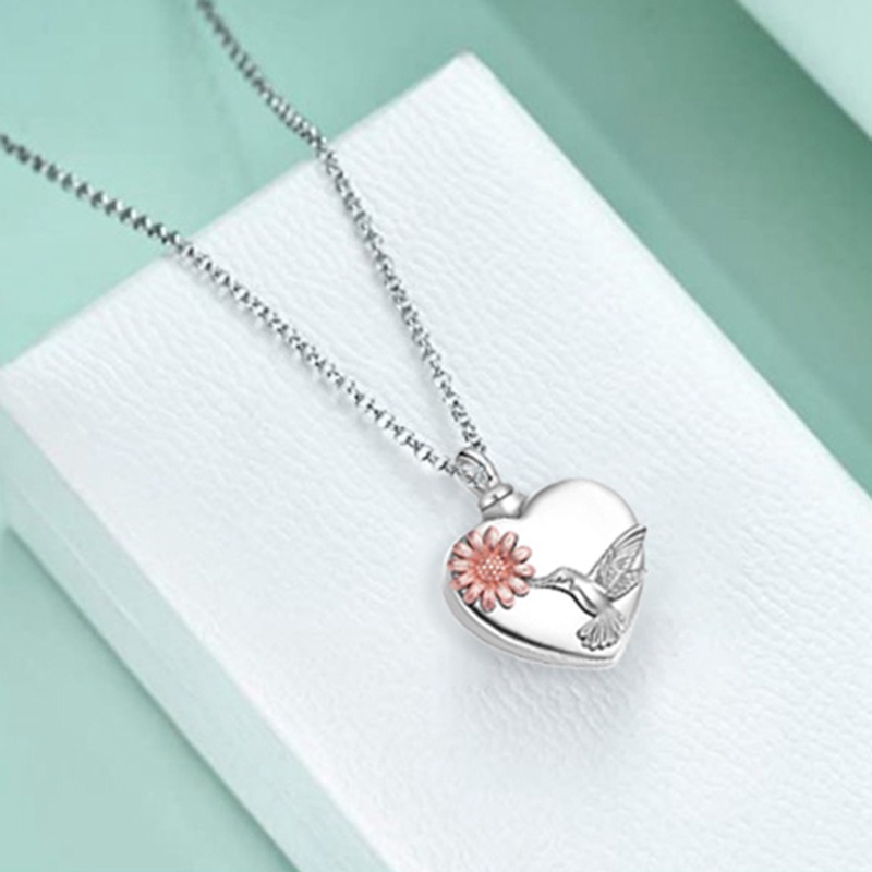 925 Sterling Silver Bunga Matahari Hummingbird Cremation Guci Kalung Untuk Abu Hati Memori Perhiasan Untuk Wanita Hadiah