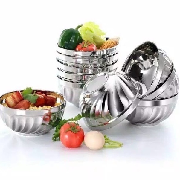 Mangkok Bowl  Ulir Stainless Anti Panas 11cm/12cm/13cm/14cm/15cm/16cm/18cm