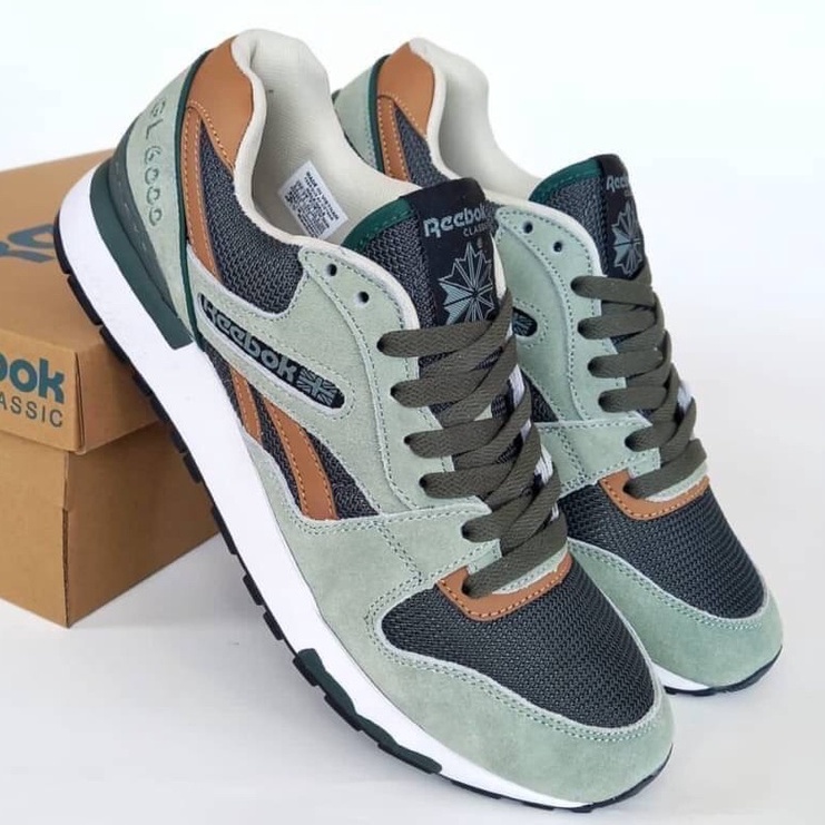 SEPATU REEBOK GL 6000 OLIVEGREENGREY PREMIUM MIRROR BNIB VIETNAM IMPORT OLAHRAGA RUNNING PRIA SNEAKE