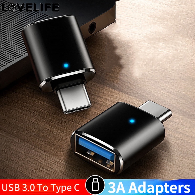 Telepon Komputer OTG Konverter Aluminium Aksesoris Ponsel Universal USB 3.0 Ke Tipe C Adaptor 3A Konektor Pengisian Cepat Pemancar Data Dengan Lampu Indikator