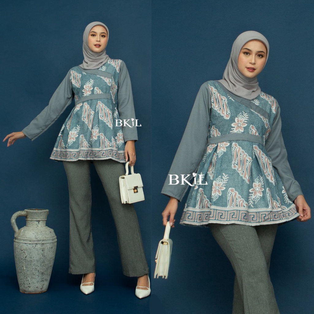 Blouse Batik Katun Wanita Modern Kembang Seno