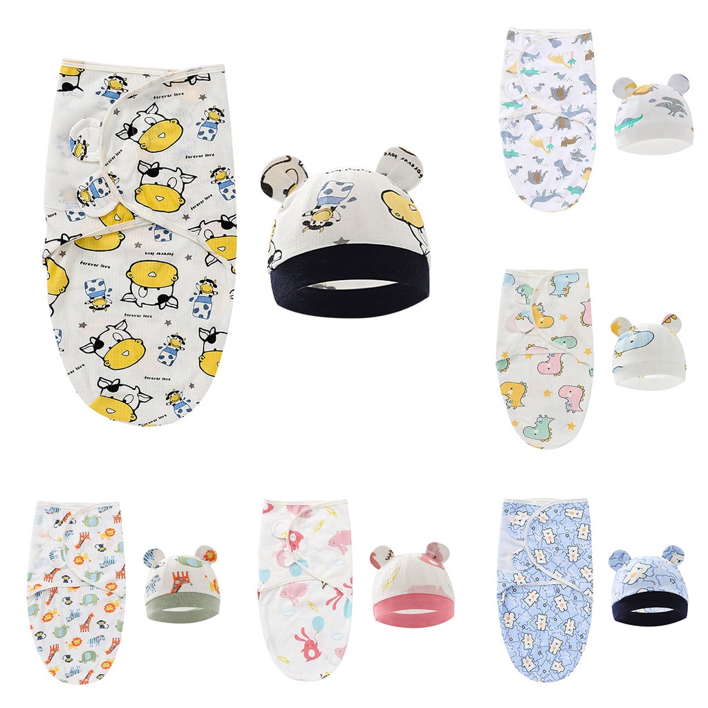 cod bedong bayi instan set topi swaddle baby newborn katun lembut halus