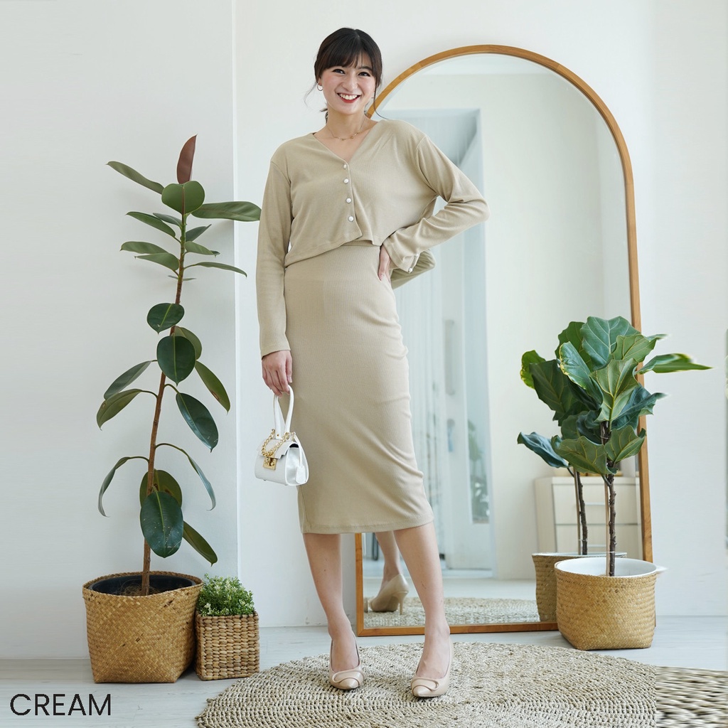 One Set Knit Siste Setelan Dres Wanita Dress