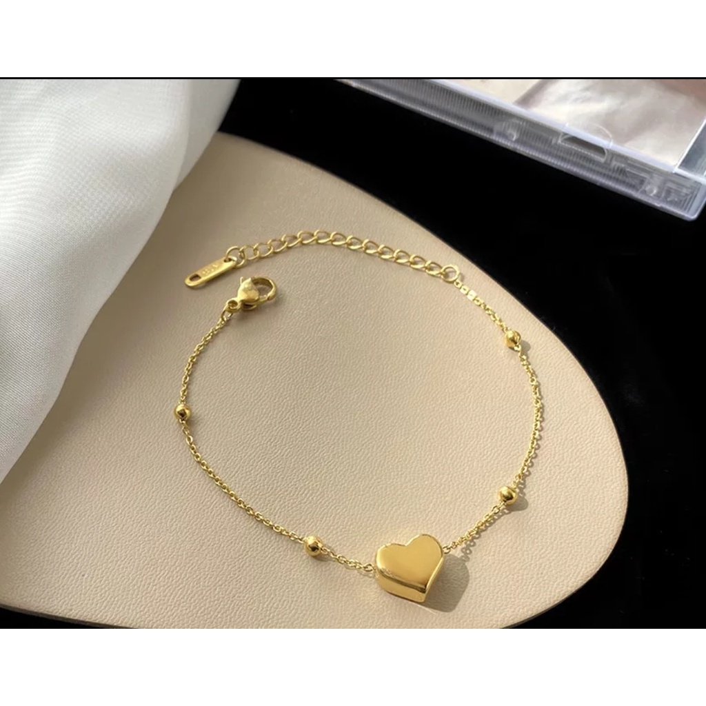 Gelang Rantai Manik Hati Gaya Korea Fashion Warna Gold dan Silver