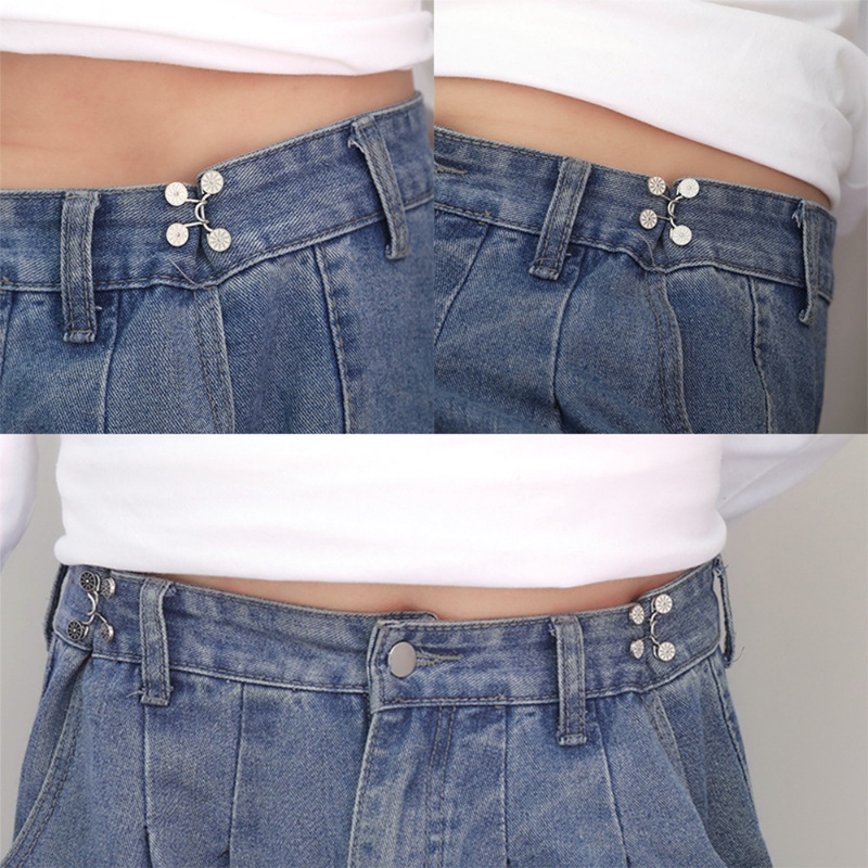 [Harga Grosir] 1set Sunflower Nail-free Metal Jeans Extender Button Snaps Detachable Adjustable Pants Clips Buttons Pins DIY Pengencang Pinggang Pakaian Gesper Alat Jahit
