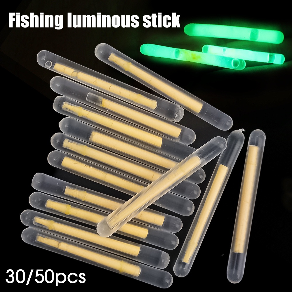 30 /50Pcs Set Tongkat Bercahaya Memancing Luar Ruangan/Malam Memancing Batang Lurus Bohlam Tipe Glow Stick/Casing Gesper Kursi Kecil Berputar Pelampung/Aksesoris Alat Pancing