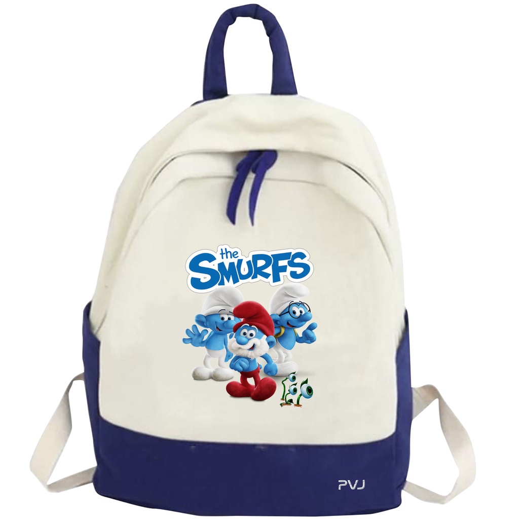 PVJ - Tas Anak Sekolah Motif Karakter Kartun The Smurfs Unisex