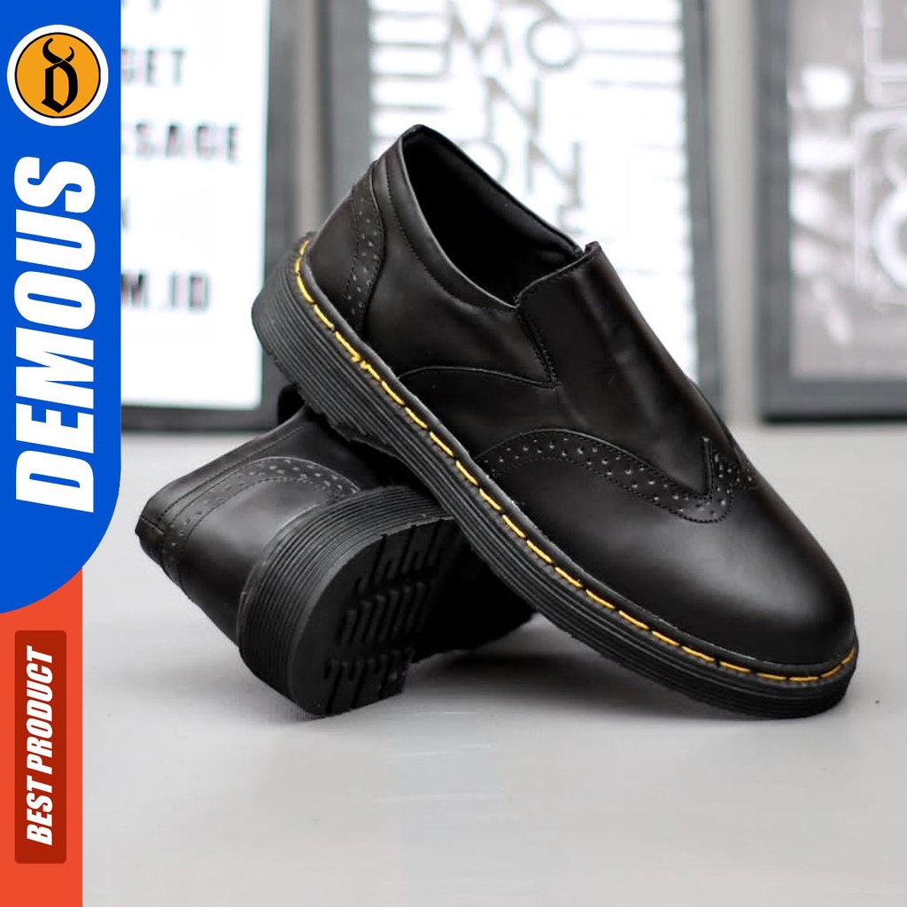 DEMOUS Hollow - Sepatu Loafers Docmart Formal Pantofel Kerja Pria Hitam