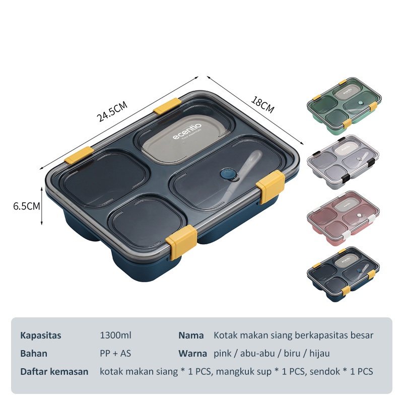 ecentio lunch box 2 susun lunch box set BPA Free/Kotak Makan Portable lunch box 4 Sekat kotak bekal Gratis Sendok