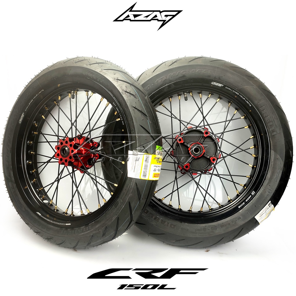 BAN SET SUPERMOTO HONDA CRF 150L TROMOL VELG SCARLET BAN PIRELLI