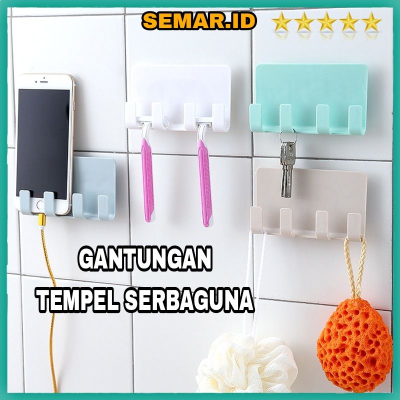 Gantungan Tempel Smartphone Holder Hanger Bracket 4 Hook - LMT580 - Blue