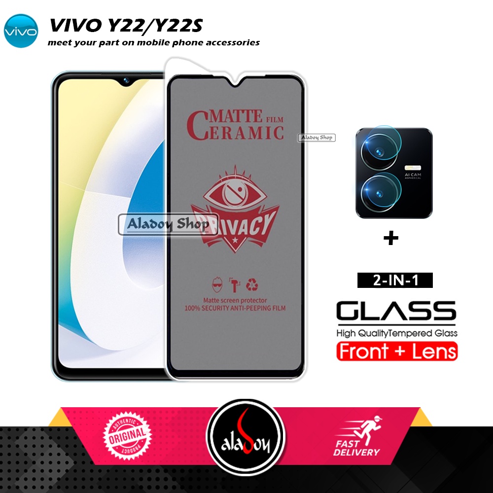 PAKET 2IN1 Anti Gores Privacy Vivo Y22/Y22S + Tempered Glass Kamera