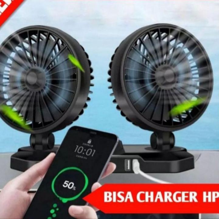 Hot Promo.. Kipas Angin Mobil Pick Up Truck Dengan USB Untuk Cas HP 12V - 24V COD Double Blower Car 