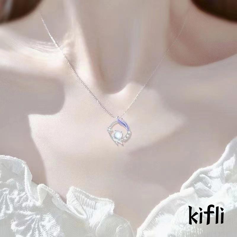 [KD] Moonstone Kalung Perempuan Fishtail Desain Rasa Senior Mewah Kalung Rantai Tulang Selangka