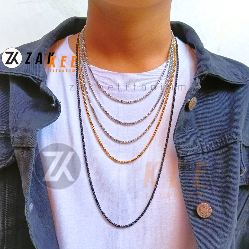 Kalung Pria Titanium Anti Karat Rantai Cowok Cowo Pria Warna Silver Emas Hitam Keren Panjang 45cm 50cm 55cm 60cm 75cm