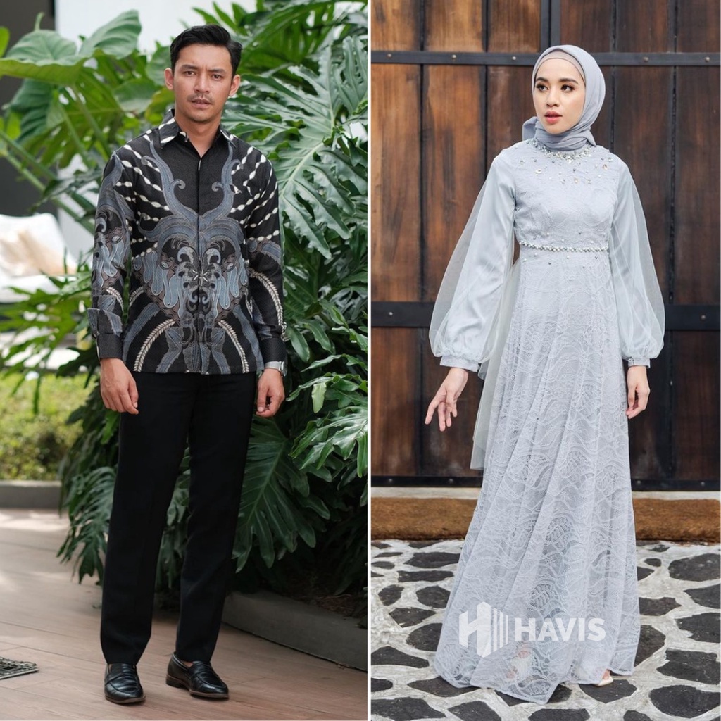 Dress Couple Nadine Gamis Brukat Modern Terbaru Dress Pesta Wanita Kondangan Lamaran Wisuda Lebaran