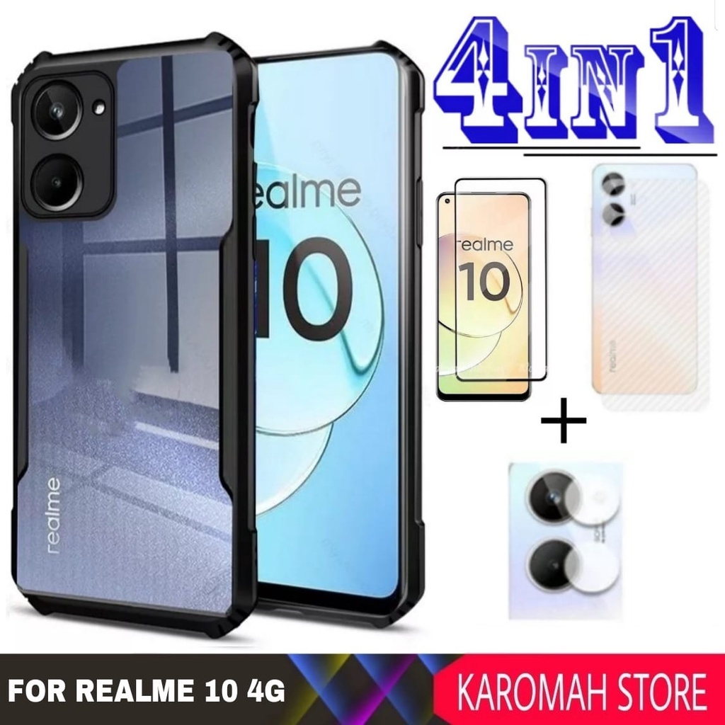 PAKET 4 INC 1 Case REALME 10 4G 2022 shockproof super excellent - REALME 10 4G