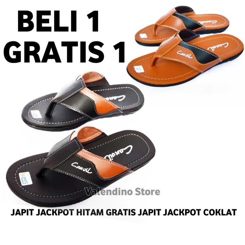 SANDAL KULIT PRIA BELI 1 GRATIS 1-Jackpot Hitam+Coklat