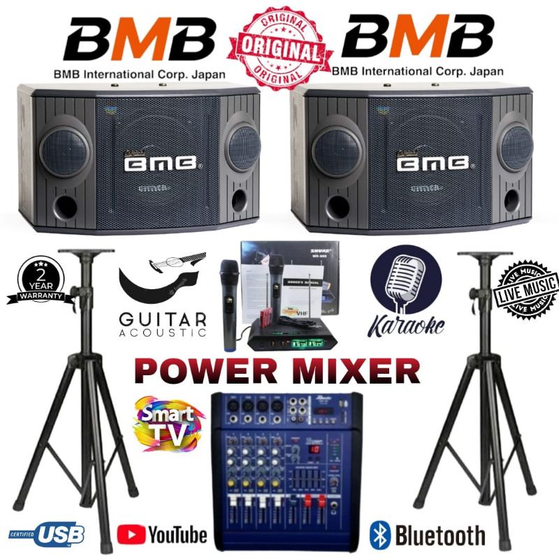 Paket karaoke BMB Bass & suara terbaik pakai mixer power speaker BMB 8 inch