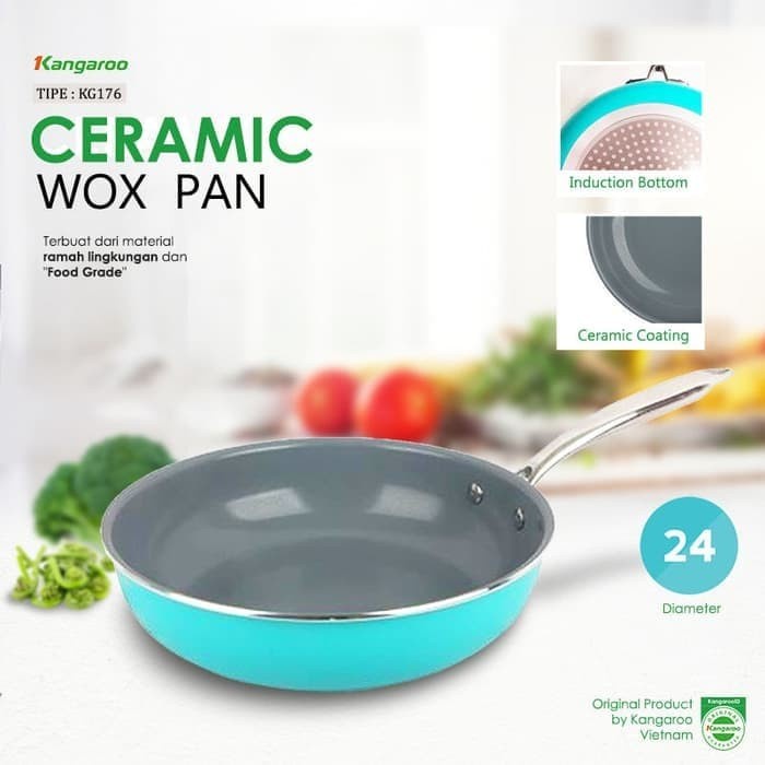 Kangaroo KG176 Wok &amp; Fry Pan 24cm Dengan Lapisan Ceramic Anti Lengket