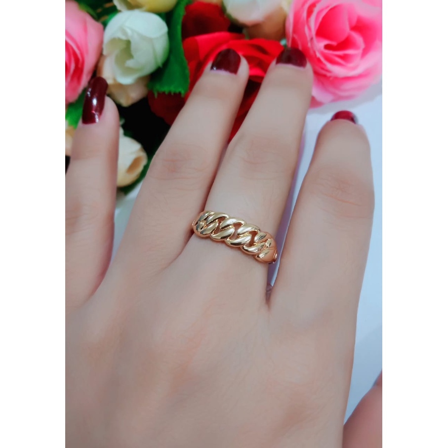 PERHIASAN WANITA CINCIN TITANIUM MOTIF RANTAI LAPIS EMAS 24K TERBARU ANTI LUNTUR/KARAT