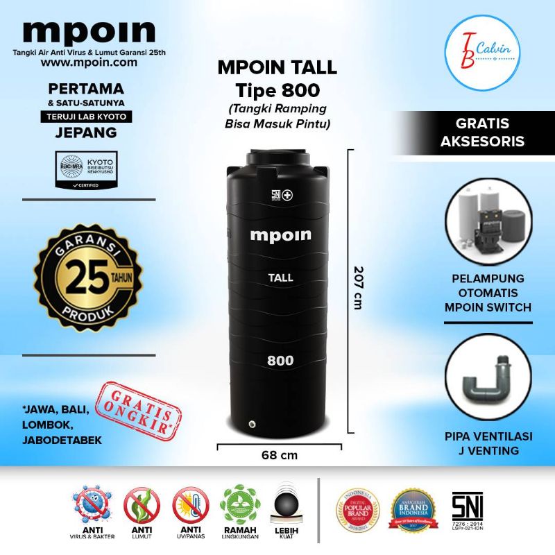 Tangki Tandon Toren Air MPOIN Plus 800 Liter TALL