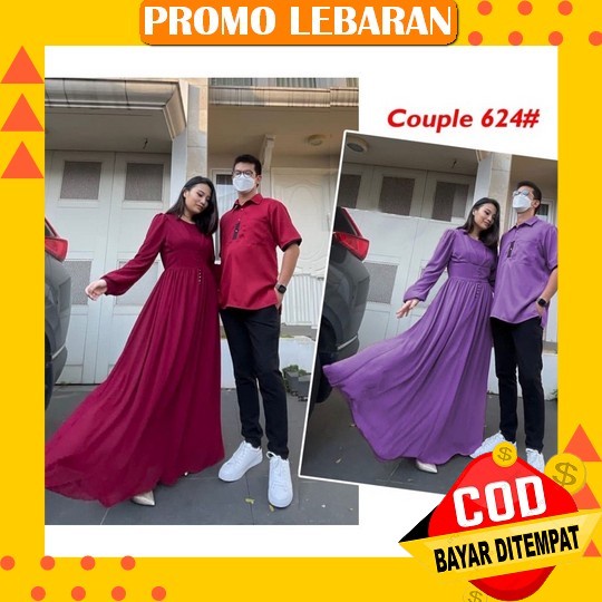 Gamis Couple Pasangan Pacar Tunangan Terbaru 2022 Gamis Couple Bahan Velvet Mix Brukat Premium Cod B