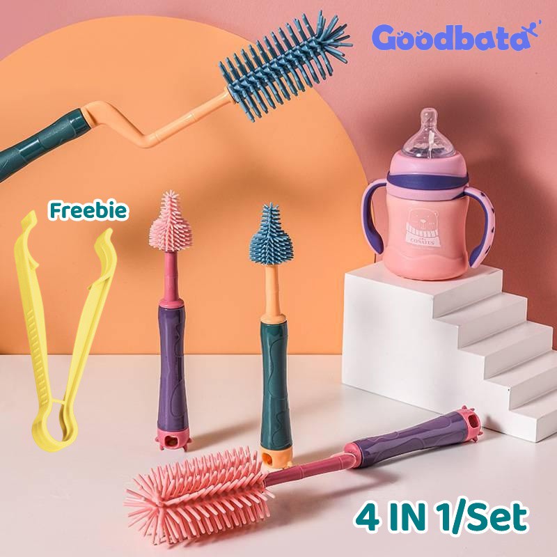 4 In 1 Bayi Bottle Cleaner Brushes 360 Degree Silicone Bottle brush Sikat Botol Silikon Set Pembersih Botol Cleansing