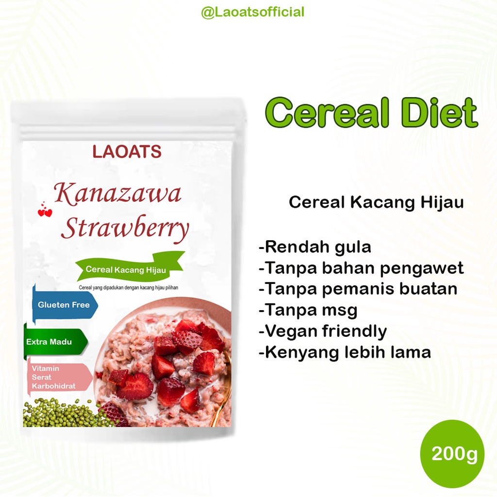 

Sereal Diet Pelangsing Penurun Berat Badan Rolled Oat Almond Milk Chia Seed Oatmeal Rendah Gula Kacang Hijau Kanazawa Strawberry Laoats (200g)