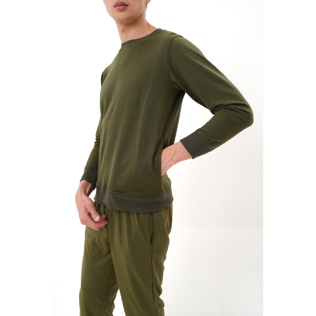 SANVANINA Sweater Crewneck Polos Basic Pria Wanita Army Green C-01G