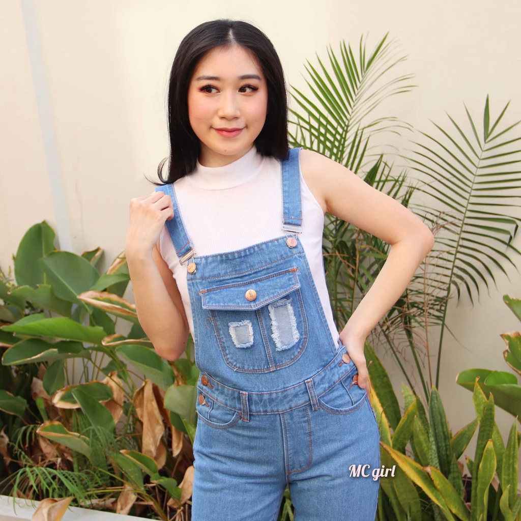MC girl - Celana Jeans Overall Warna Biru Muda Wanita / Overal Lepis Cewek Colour Light Blue / Celana Denim Kodok Boyfriend / Jumpsuit