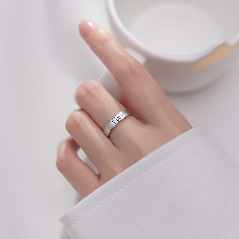 Cincin Pasangan Kucing Lucu Korea Ins Fashion Cincin Perak Terbuka Dapat Disesuaikan Hadiah Hari Valentine