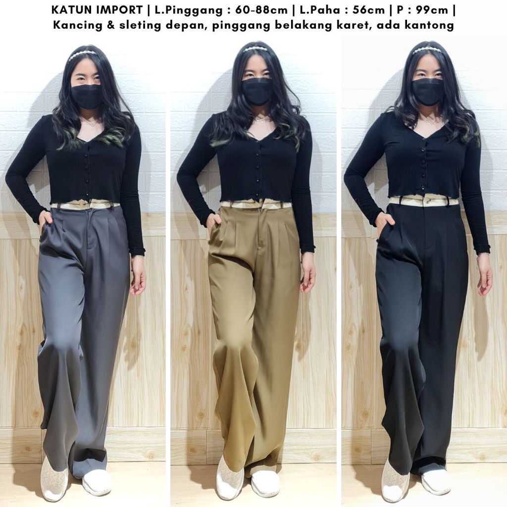 4677 chinno wide legs pants celana korea