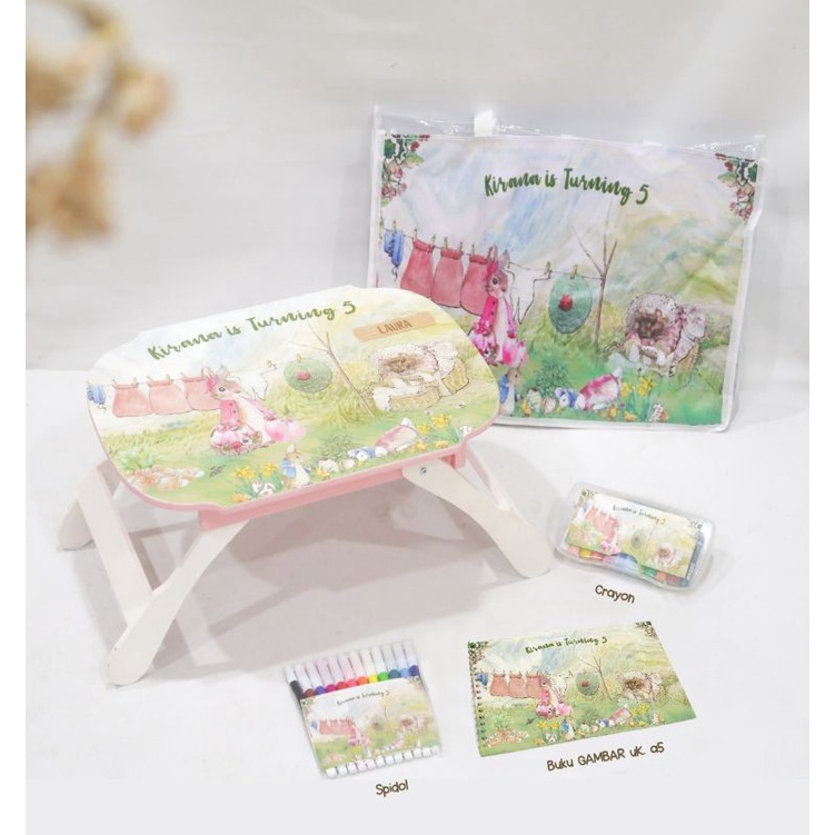 CUSTOM MEJA LIPAT BELAJAR ANAK + TAS MIKA + DRAWING ACTIVITY MURAH Suvenir Ultah Anak Unik GOODY BAG