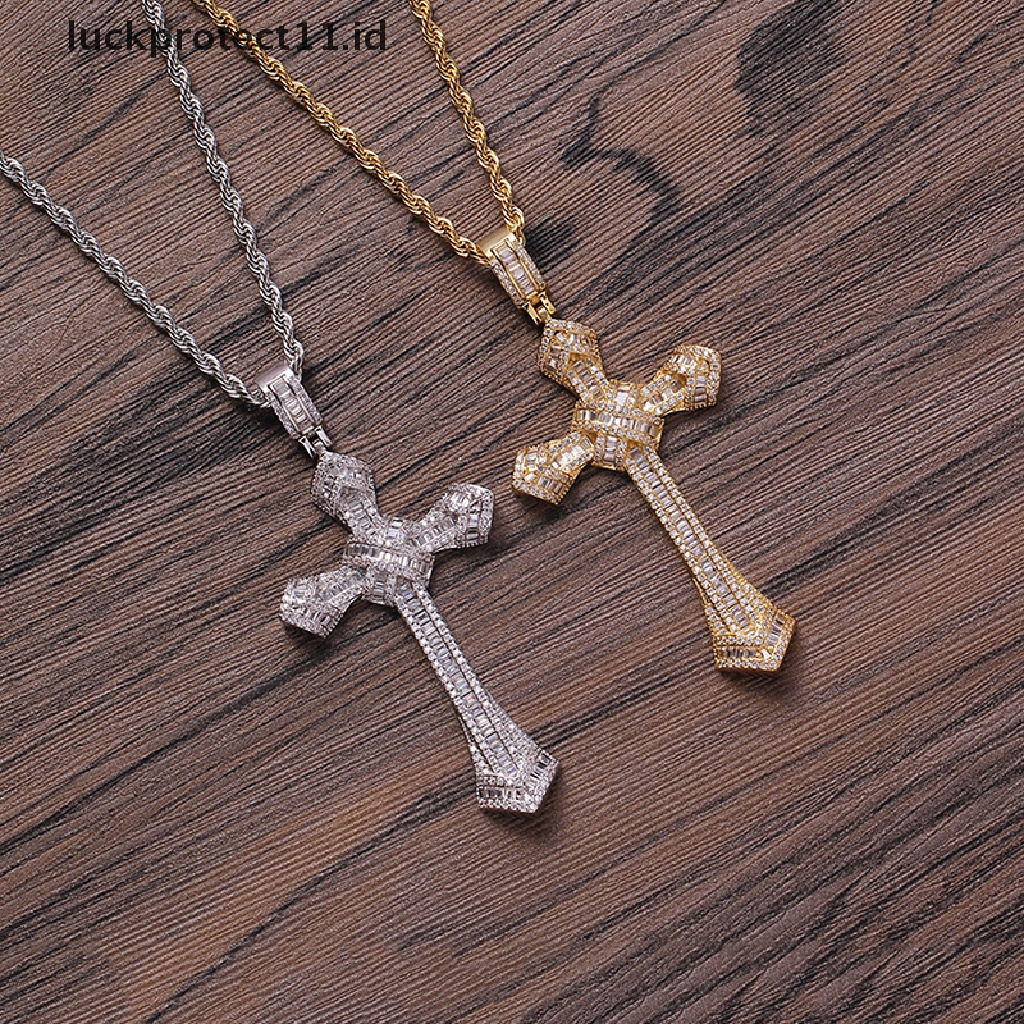 // Fashion Hot///Kalung Liontin Salib Zirkon Besar Untuk Wanita Dan Pria Perhiasan Pesta Rock.
