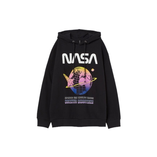 ( 8.8 ) Hoodie H&amp;M Unisex Sablon, Nasa Planet Black, Flecee Katun Lembut , Free Papperbag