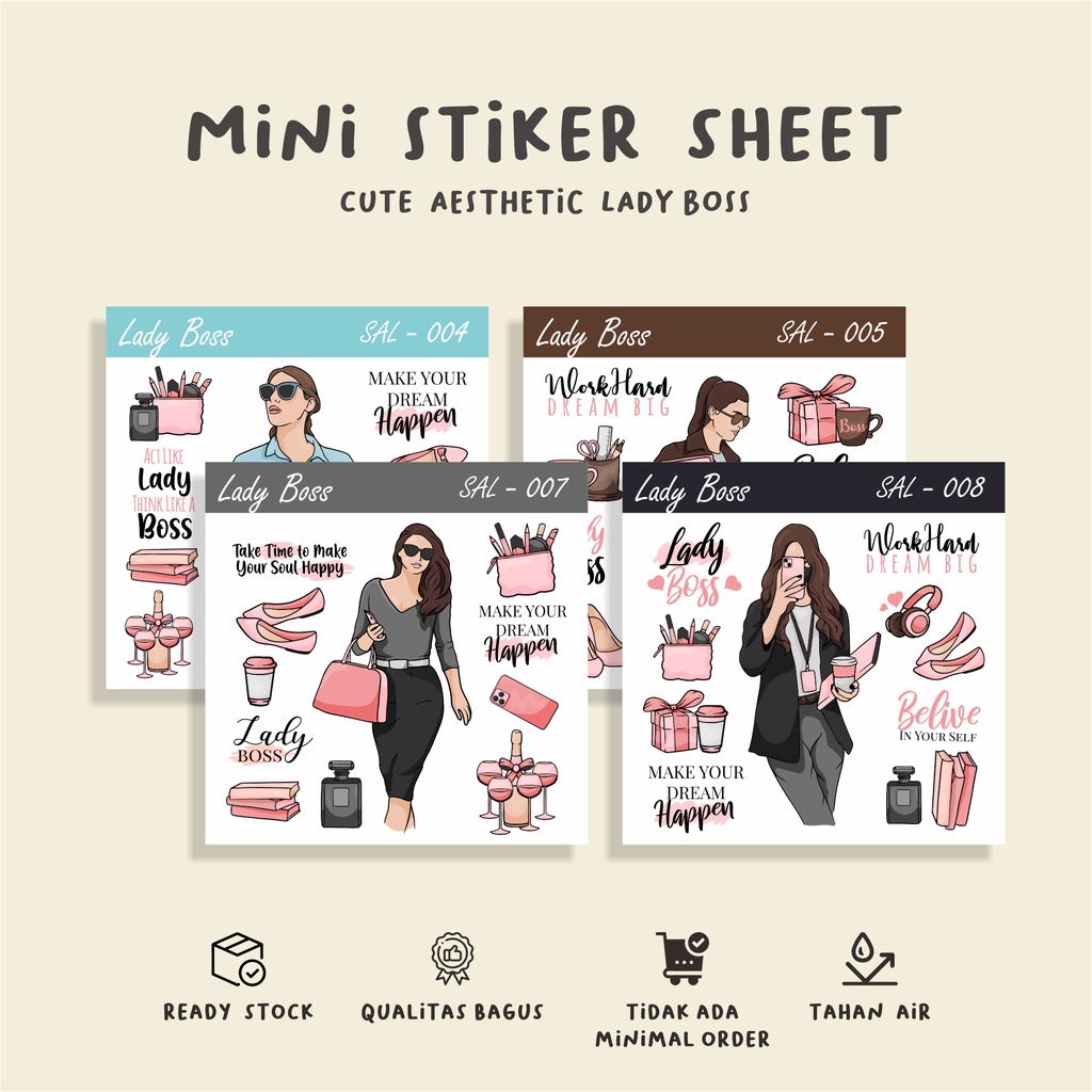 

( 9 pcs ) murah stiker AESTHETIC LADY BOSS/waterperoff/stiker hp/laptop/stiker sheet