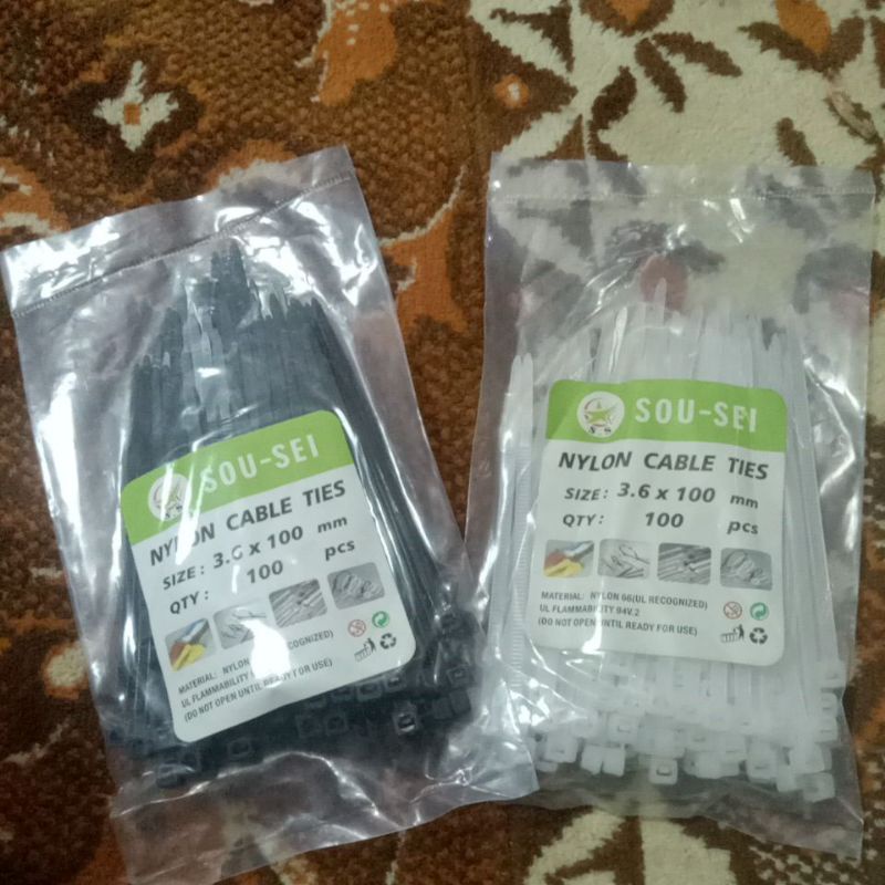 kabel ties SOU SEI uk. 3,6x100mm isi 100pcs Hitam Putih