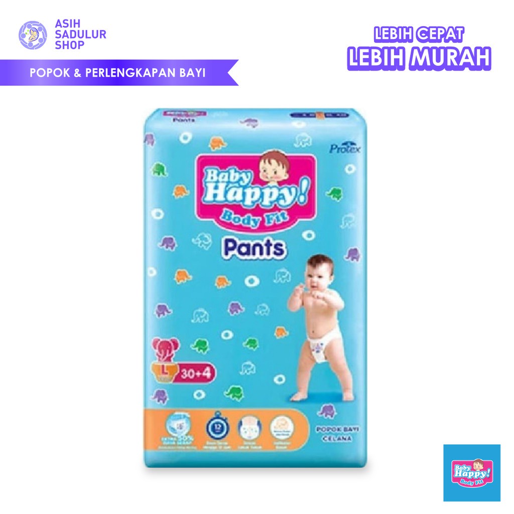 Popok Baby Happy Body Fit Pants L30+4 Bandung Promo Murah