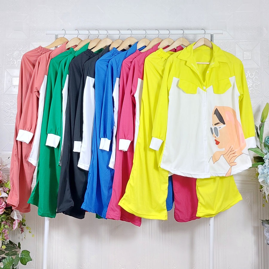 CARLINA SETELAN LD 110cm WANITA OVERSIZE KEMEJA DAN CELANA PANJANG MINIGO GADIZ BUSUI FRIENDLY
