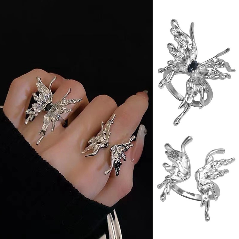 Cincin Kupu-Kupu Zirkon Vintage Baru Untuk Wanita Gothic Punk Fashion Berlebihan Jari Cincin Tren Perhiasan