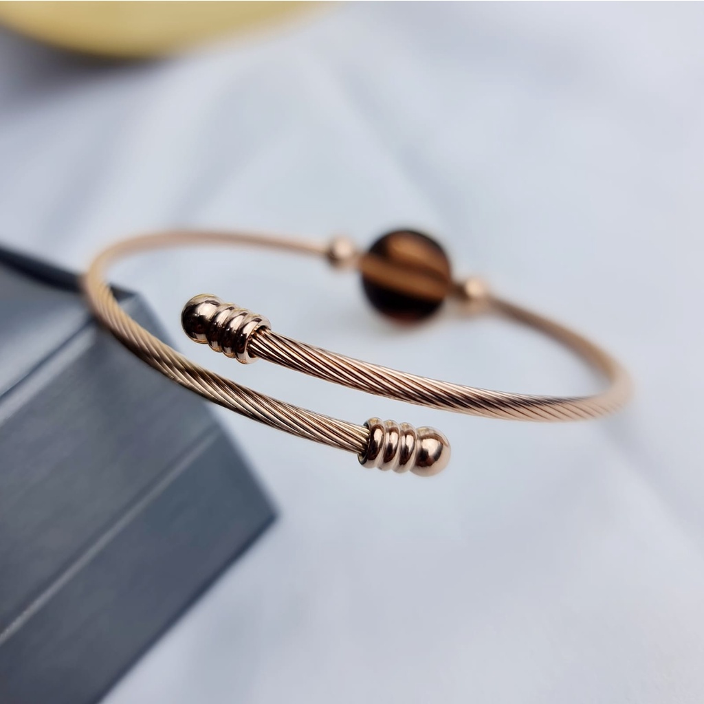 gelang tangan wanita titanium model bangle clop blv rosegold