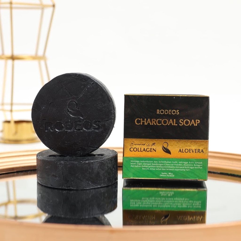 Sabun Muka RODEOS Charcoal Soap Skincare Pria Sabun Jerawat Pemutih Wajah Pria Collagen &amp; Aloevera 80g Ori BPOM