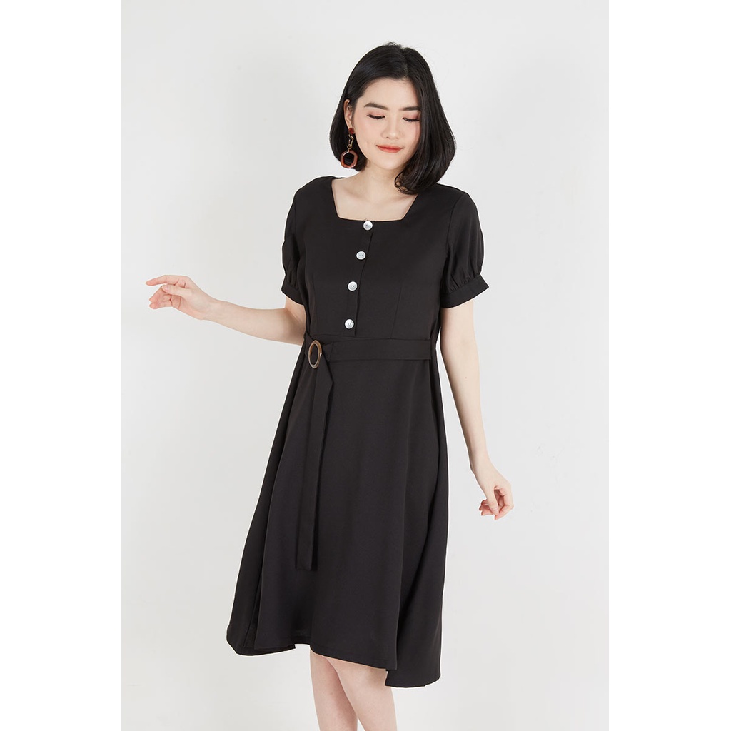 DRESS DARNE PLAIN SQUARE NECK/MIDI DRESS/DRESS POLOS WANITA/DRESS WANITA