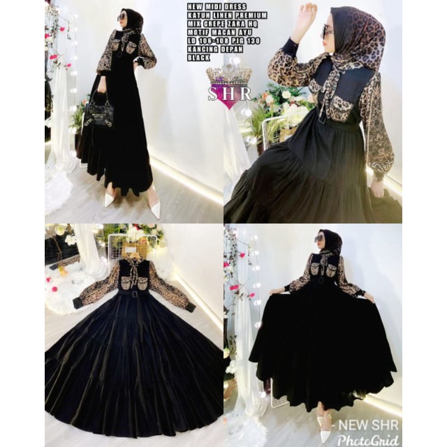 Ready NEW" MIDI DRESS KATUN LINEN PREMIUM ZARA HQ MOTIF MACAN AYU