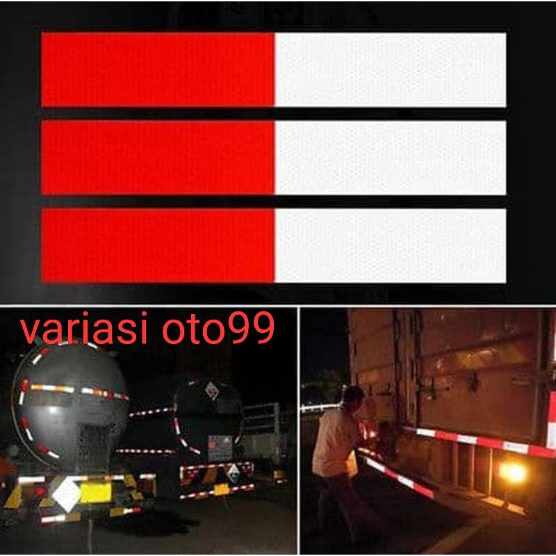 Sticker Reflektor Truk Bak Safety Reflective Stiker Merah Putih