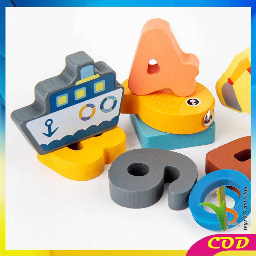 RB-M94 Mainan Edukasi 7in1 Puzzle Kayu Anak Huruf dan Angka Pancing Ikan Montessori Wooden Toys