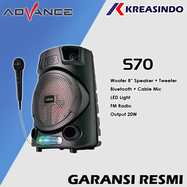 ADVANCE S70 / S-70 Speaker Portable Bluetooth + Mic Karoeke 8 inch